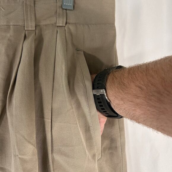 Axis Silk Blend Pants Men's 34x29 Khaki Beige Button Zip Dry Clean Pleated - Picture 4 of 11